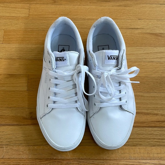 Vans Shoes Vans Seldan White Leather Sneakers Womens Size 8 Poshmark